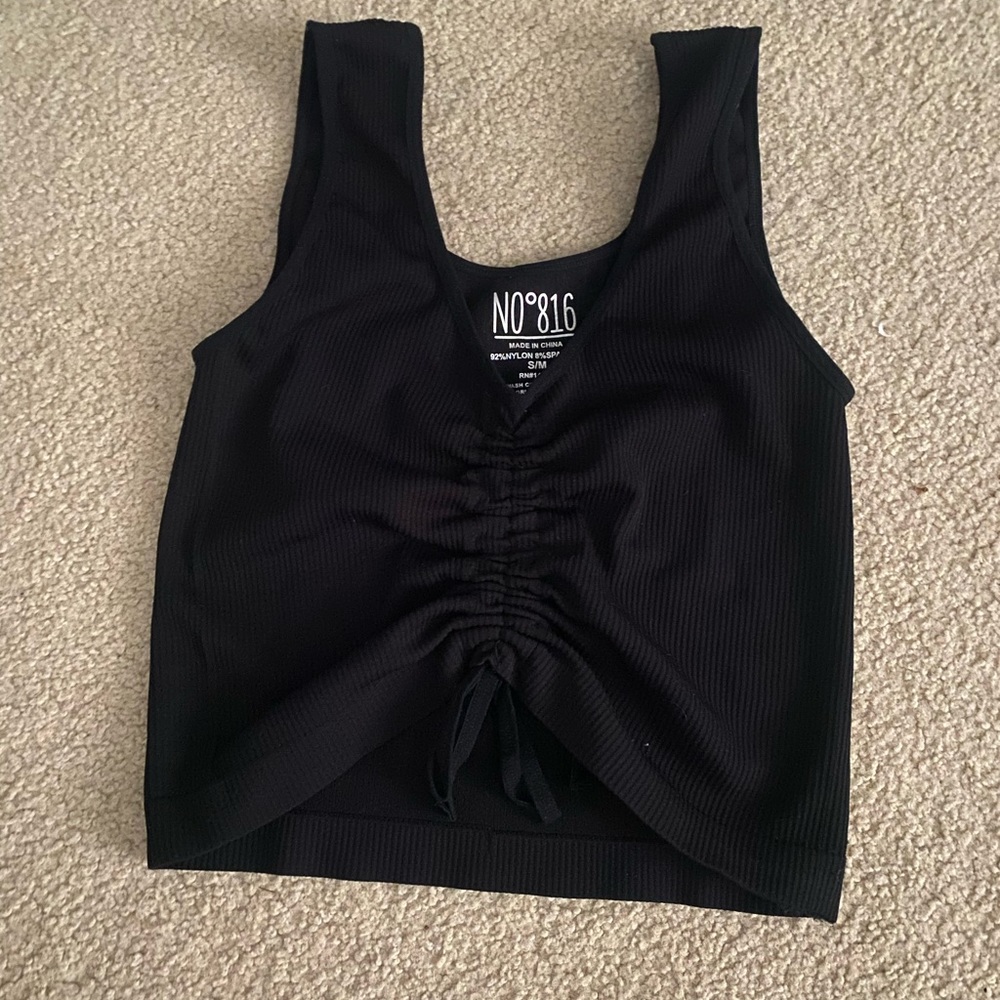 black ruched tie tank top